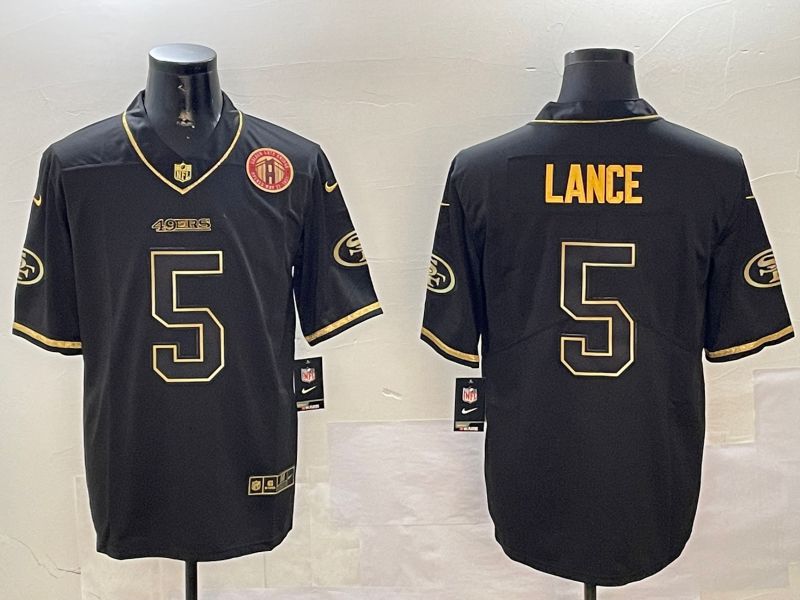 Men San Francisco 49ers #5 Lance Black Gold Throwback 2024 Nike Limited NFL Jersey style 4
